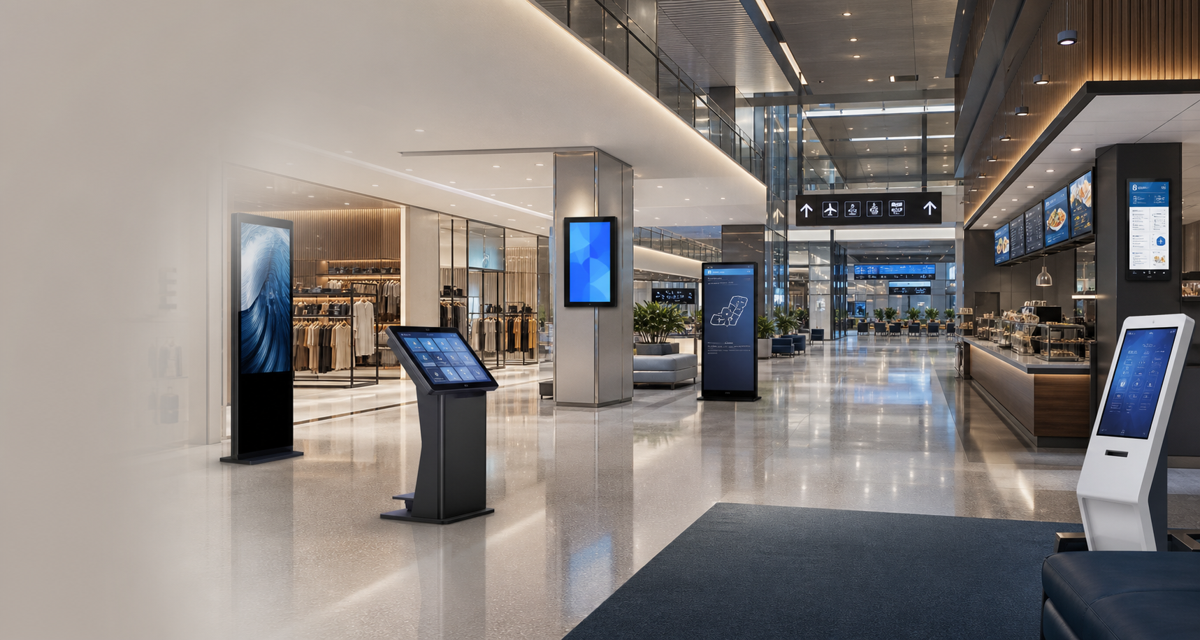 Digital signage screens and kiosks in commercial environments